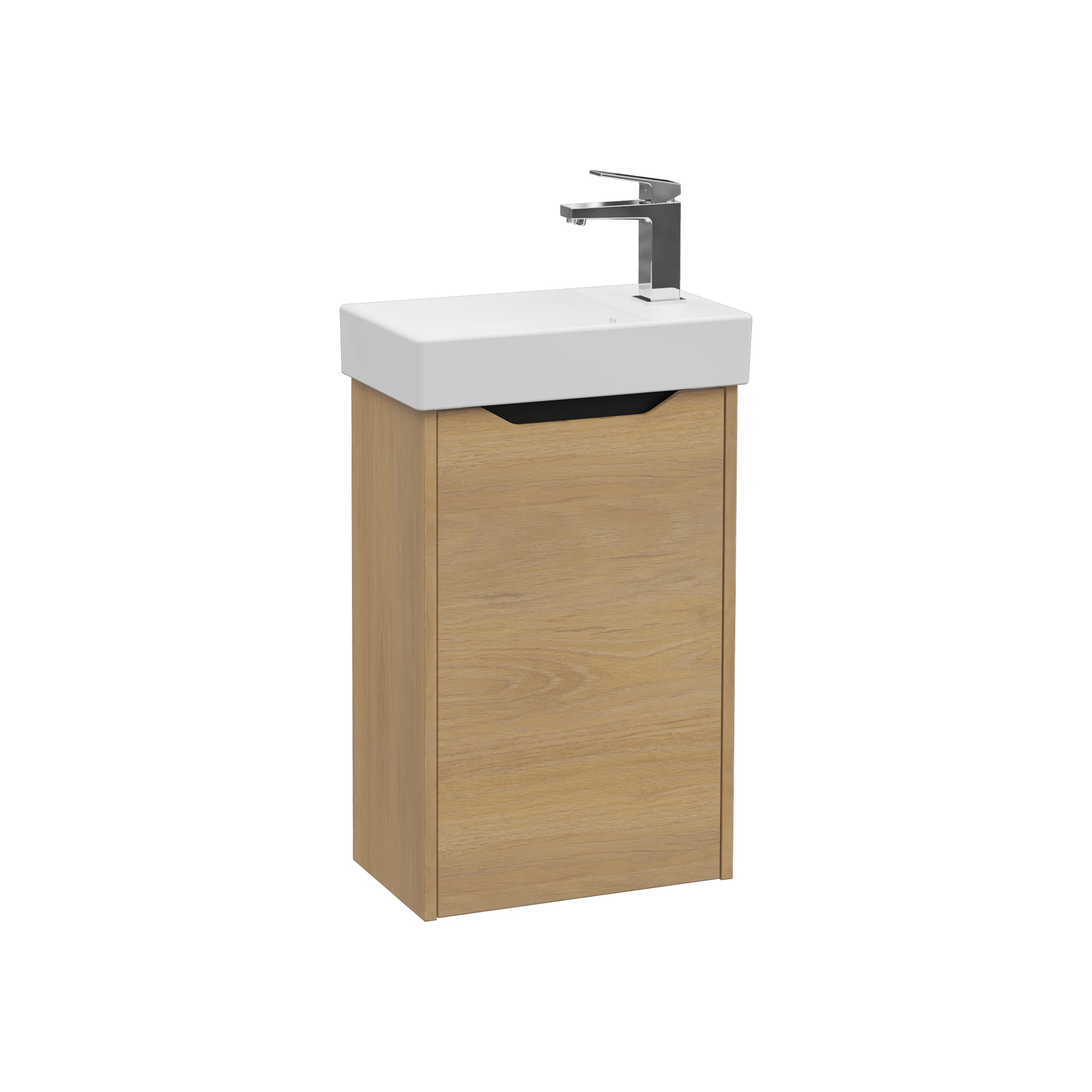 New Integra Square Set Handwaschbecken mit Unterschrank 1 Tür Türanschlag rechts 45 x 28 x 74 cm Weiß Hochglanz/Eiche Gold