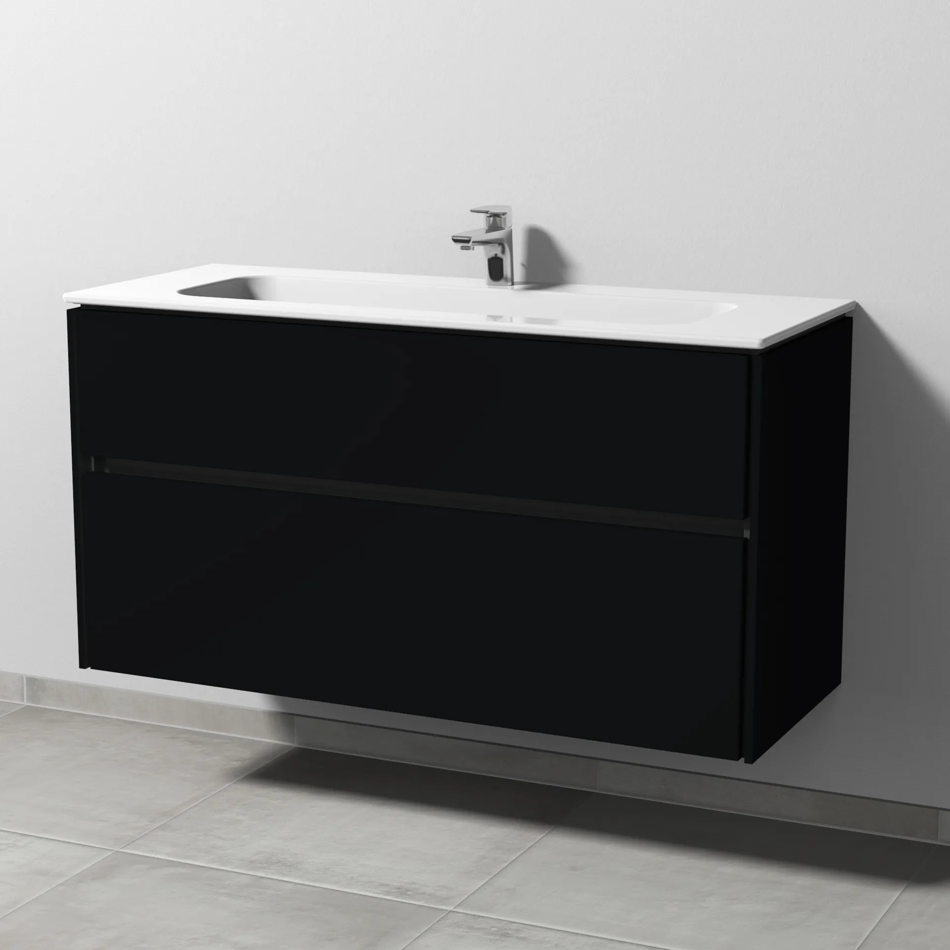 Keramik-Waschtisch-Set mit Waschtischunterschrank „Twiga“ 119 × 46 × 61 cm in Schwarz (matt), ohne Beleuchtung, mit Hahnlochbohrung Keramik-Waschtisch-Set mit Waschtischunterschrank „Twiga“ 119 × 46 × 61 cm in Schwarz (matt), ohne Beleuchtung, mit Hahnlochbohrung
