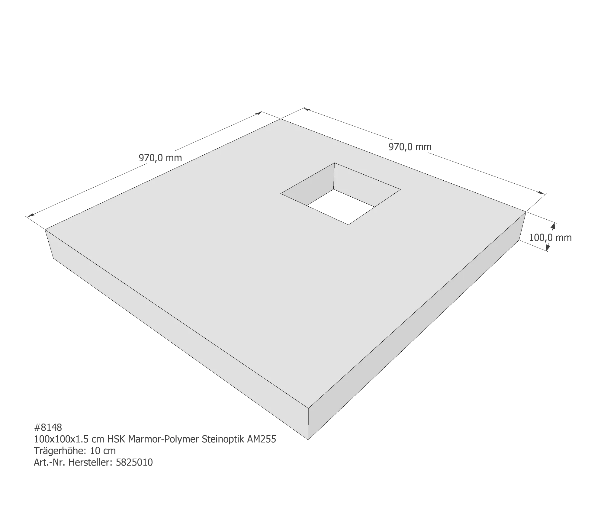 Duschwannenträger passend für HSK Marmor-Polymer Steinoptik 100 × 100 × 1,5 cm Duschwannenträger passend für HSK Marmor-Polymer Steinoptik 100 × 100 × 1,5 cm