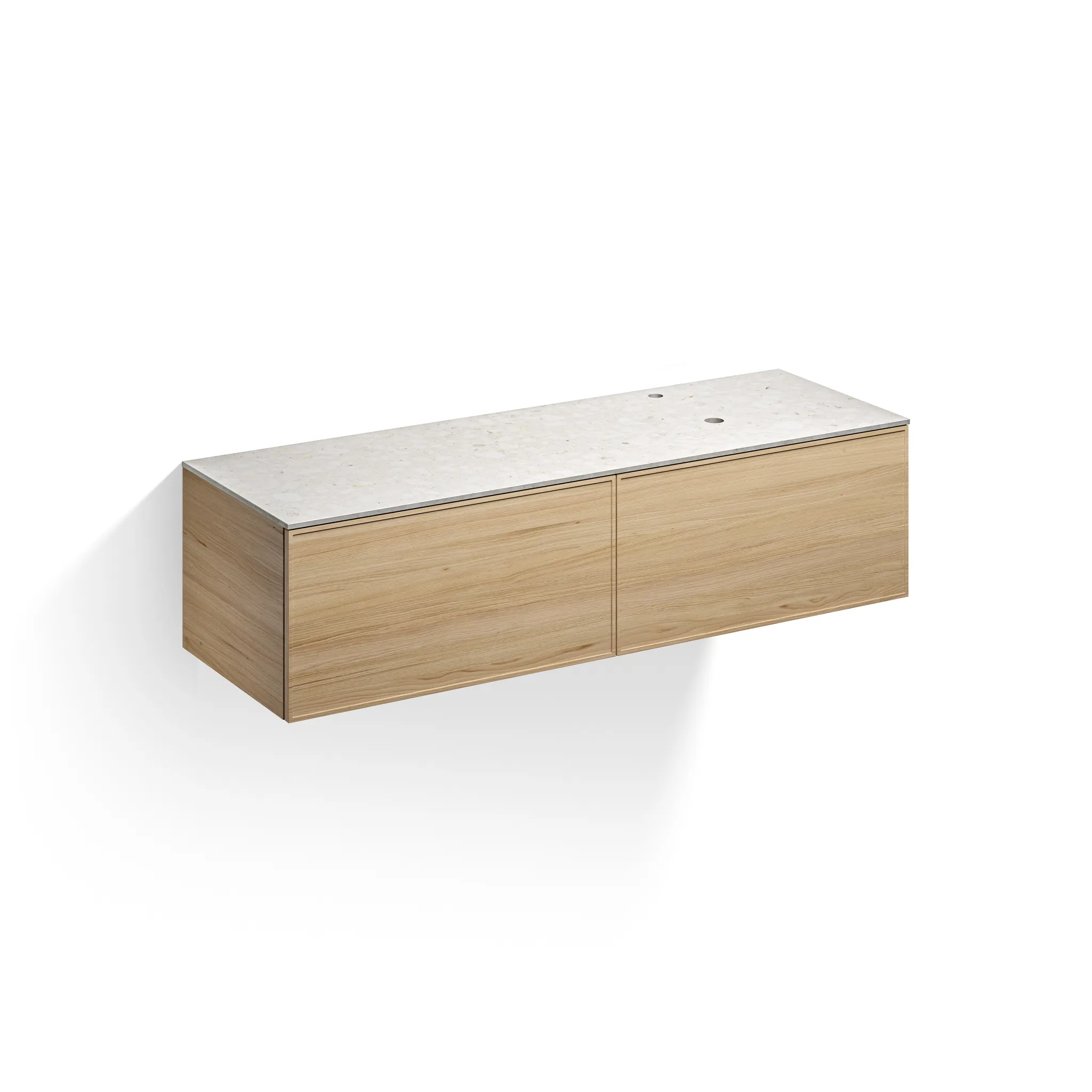 Alape Möbelmodul Arkta 1600x400 Neolith Silk/Eiche Größe: 160,3 × 41,2 cm|Abdeckplattenfarbe: Keramik Retrostone Silk|Schubladen: 2|Becken: rechts|Front- & Korpusfarbe: Eiche|Hahnlochbohrung: mit 1×1 Hahnlochbohrung Image