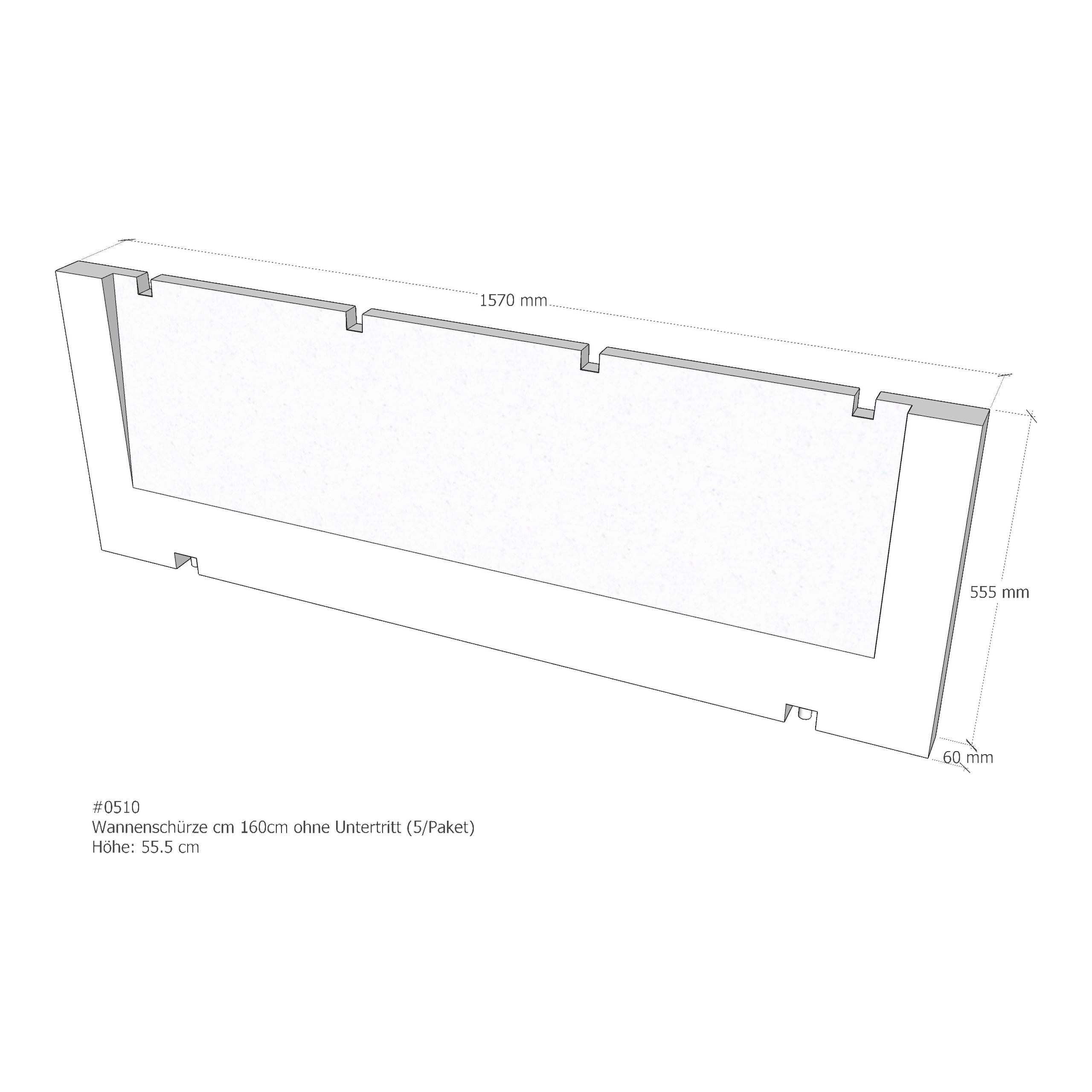 Frontschürze für Badewanne, ohne Untertritt 160 × 3 × 55,5 cm