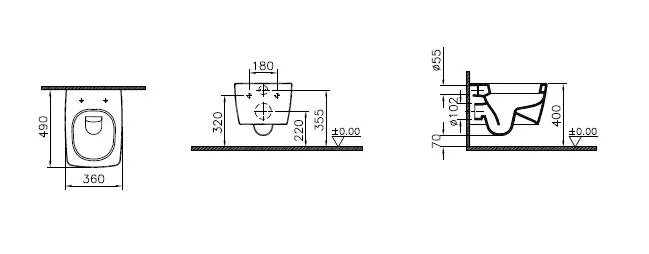 VitrA Metropole Tiefspüler-Wand-WC Compact 36 x 49 cm V-Fit 2.0 Weiß Hochglanz