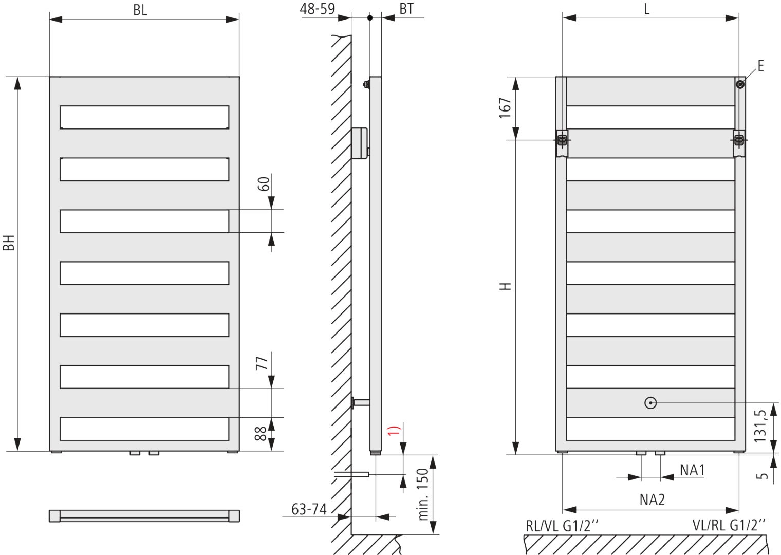 Kermi Design-Heizkörper „Casteo®“ 50 × 98,6 cm in glanzsilber Metallic