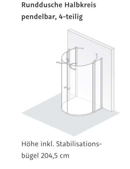 HSK teilgerahmte Runddusche Halbkreis 4-teilig pendelbar „Exklusiv“ Glas Klar hell, Profile Alu Silber-matt, B: 960 mm H: 2000 mm T: 820 mm HSK teilgerahmte Runddusche Halbkreis 4-teilig pendelbar „Exklusiv“ Glas Klar hell, Profile Alu Silber-matt, B: 960 mm H: 2000 mm T: 820 mm
