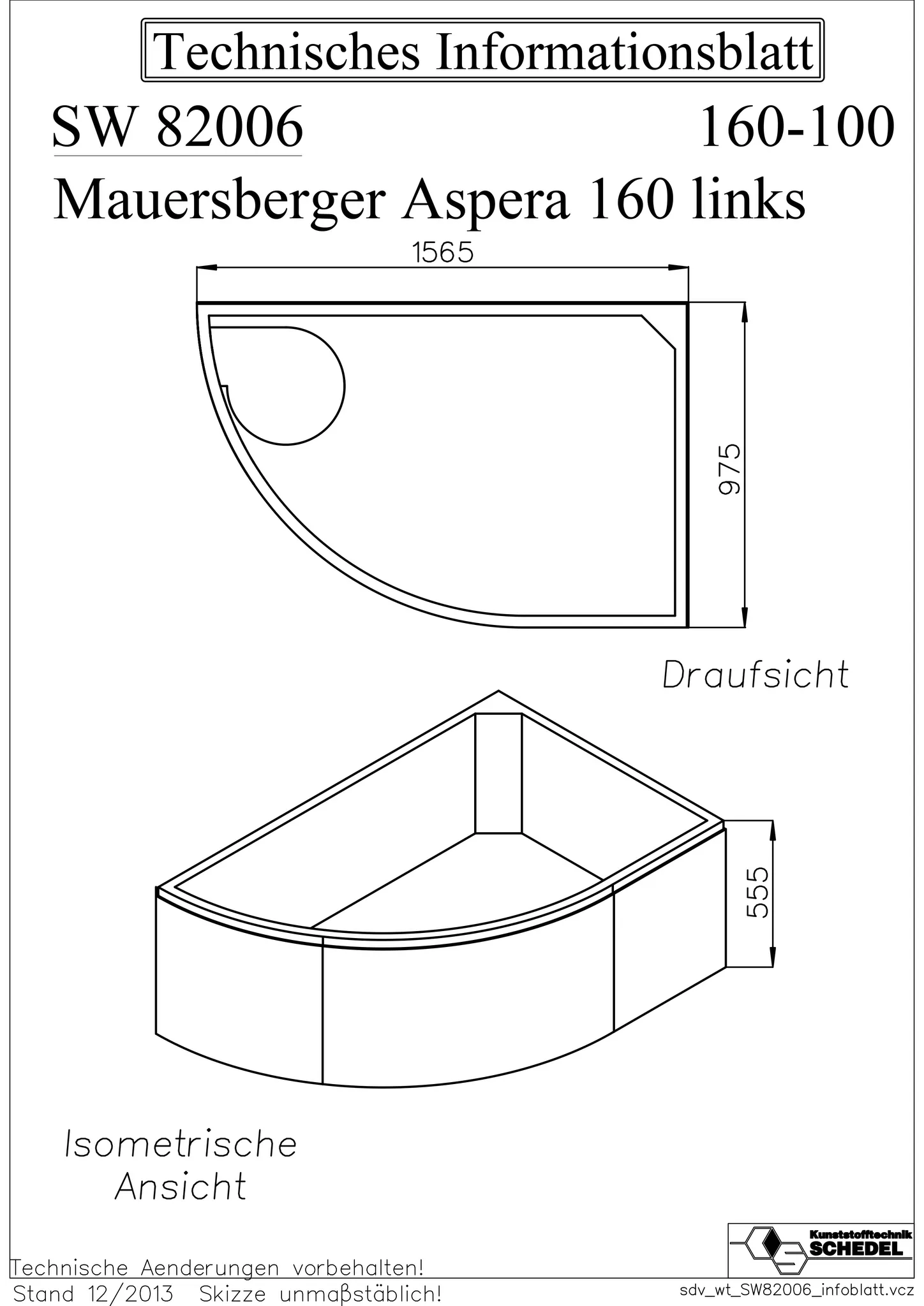 Mauersberger aspera Styroporträger Badewannen links, 1565x975x555