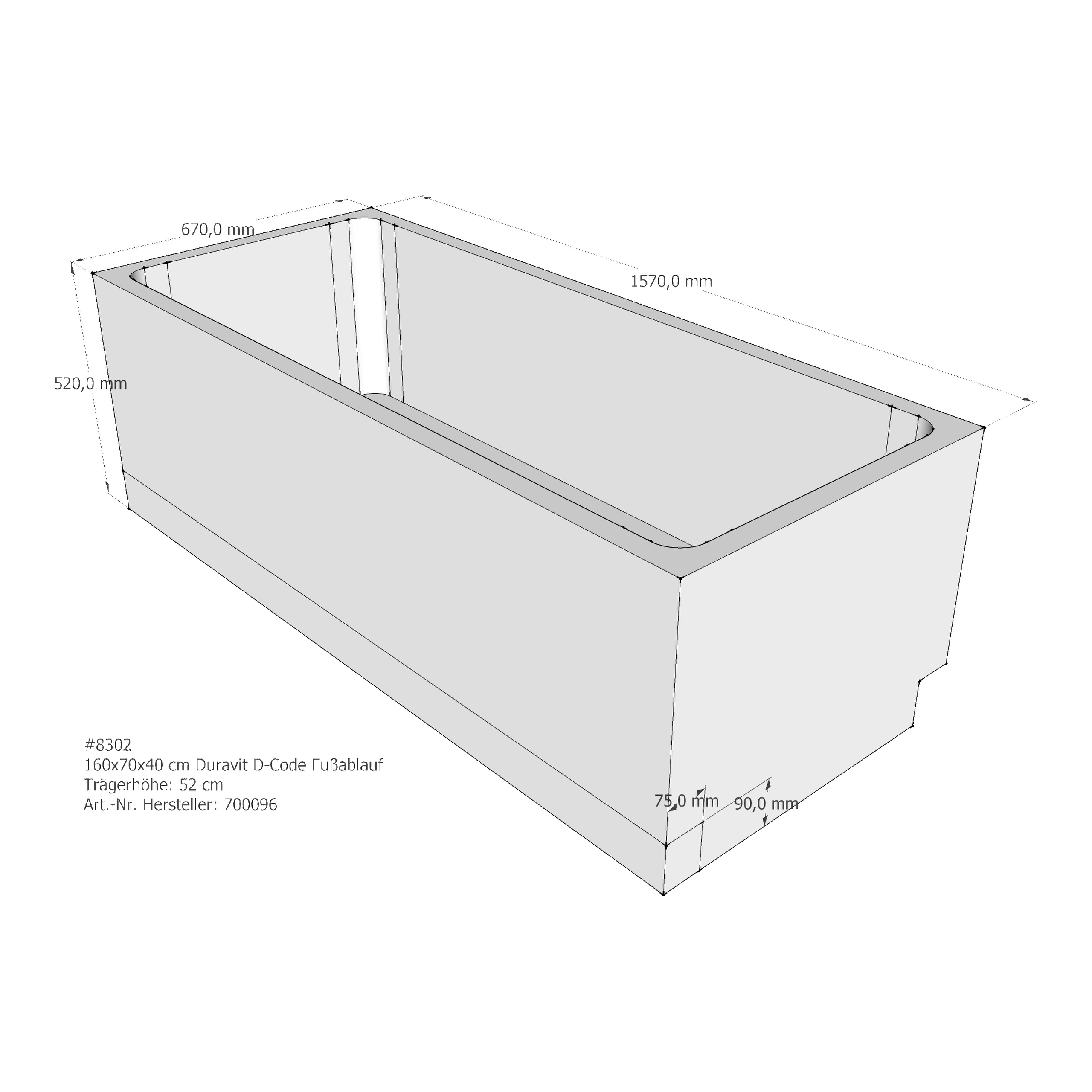 Badewannenträger für Duravit D-Code 160 × 70 × 40 cm
