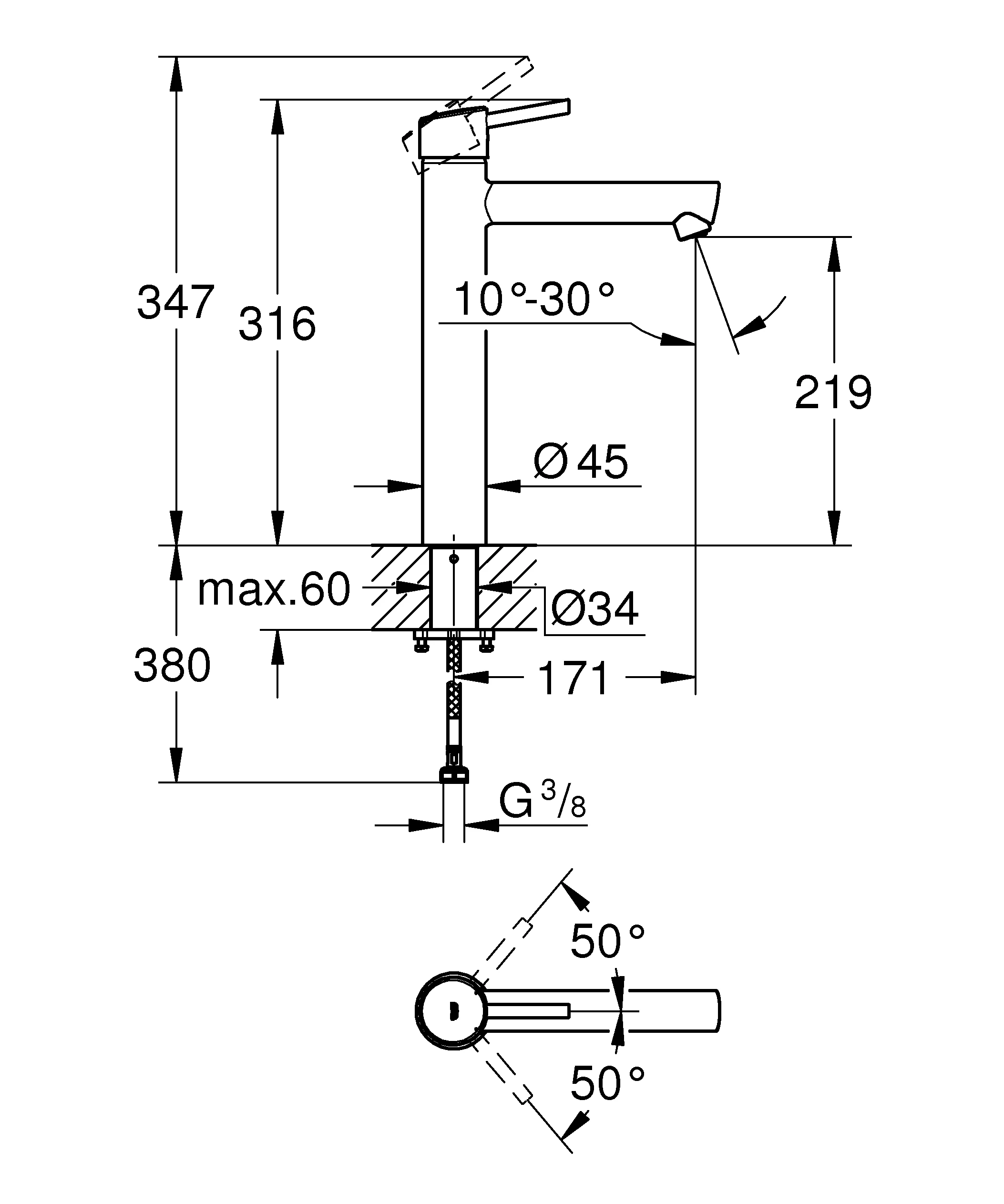 Einhand-Waschtischbatterie Concetto 23920_1, XL-Size, Einlochmontage, für freistehende Waschschüsseln, glatter Körper, chrom