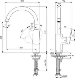 Küchenarmatur Ceraplan Ausladung 200mm mit hohem Rohrauslauf Niederdruck Chrom Küchenarmatur Ceraplan Ausladung 200mm mit hohem Rohrauslauf Niederdruck Chrom