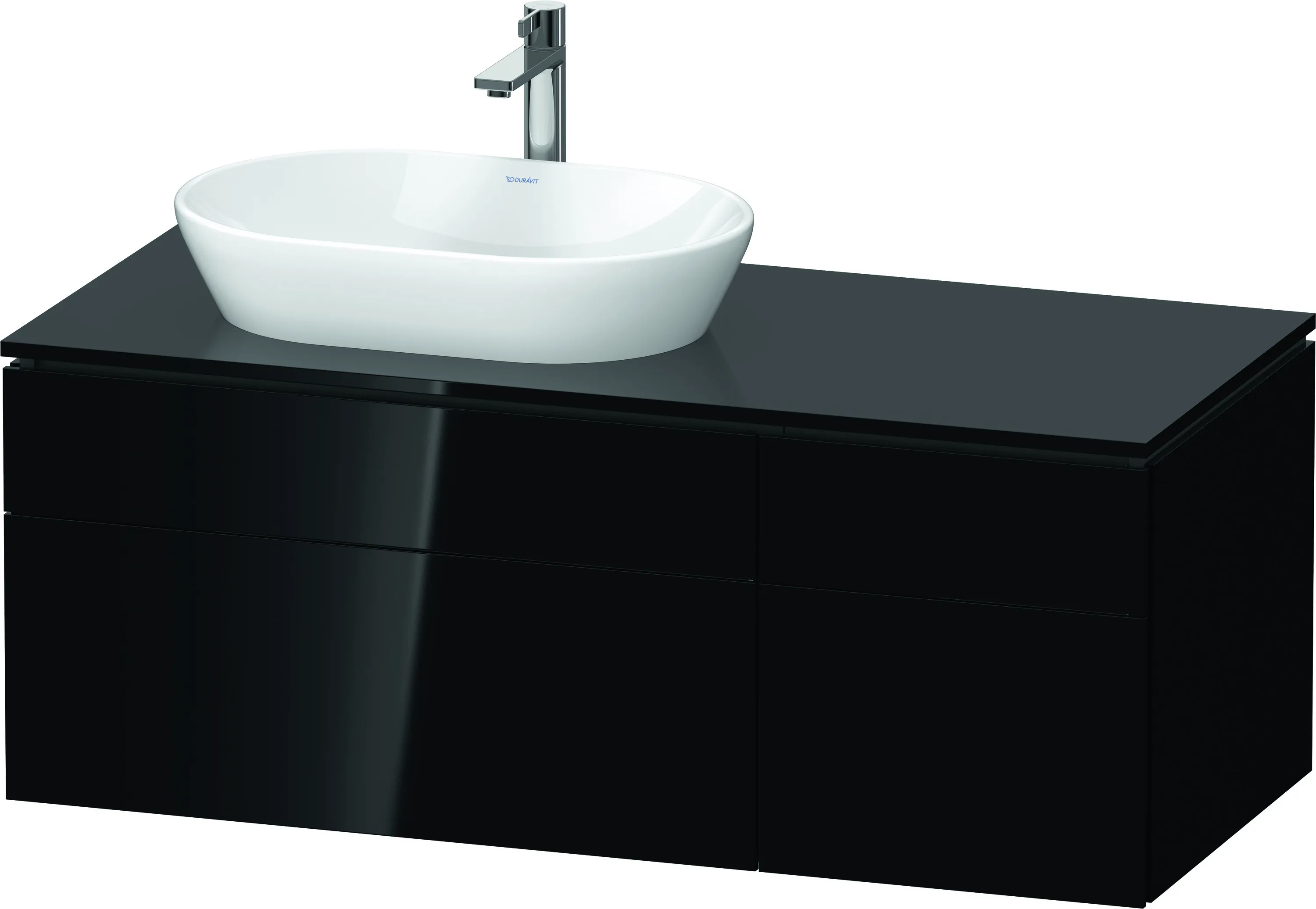 Duravit Waschtischunterschrank wandhängend „L-Cube“ 122 × 48,2 × 55 cm Schwarz Hochglanz, links