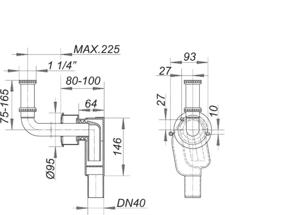 Wandeinbau-Siphon 300 CR, 1 1/4″ x DN 40