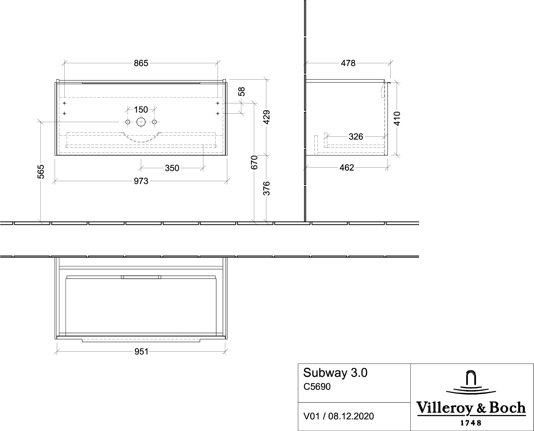Villeroy & Boch Subway 3.0 Waschbeckenunterschrank C56900, Graphite Villeroy & Boch Subway 3.0 Waschbeckenunterschrank C56900, Graphite