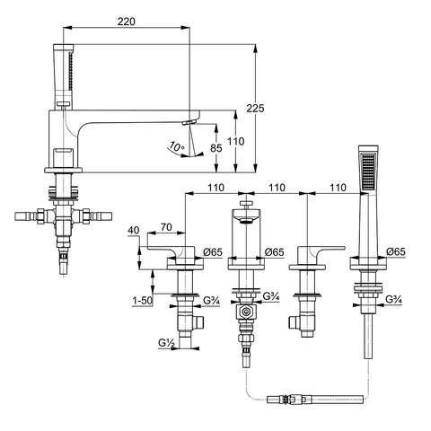 Kludi ZENTA SL Vierloch-Wannenrandarmatur chrom Kludi ZENTA SL Vierloch-Wannenrandarmatur chrom