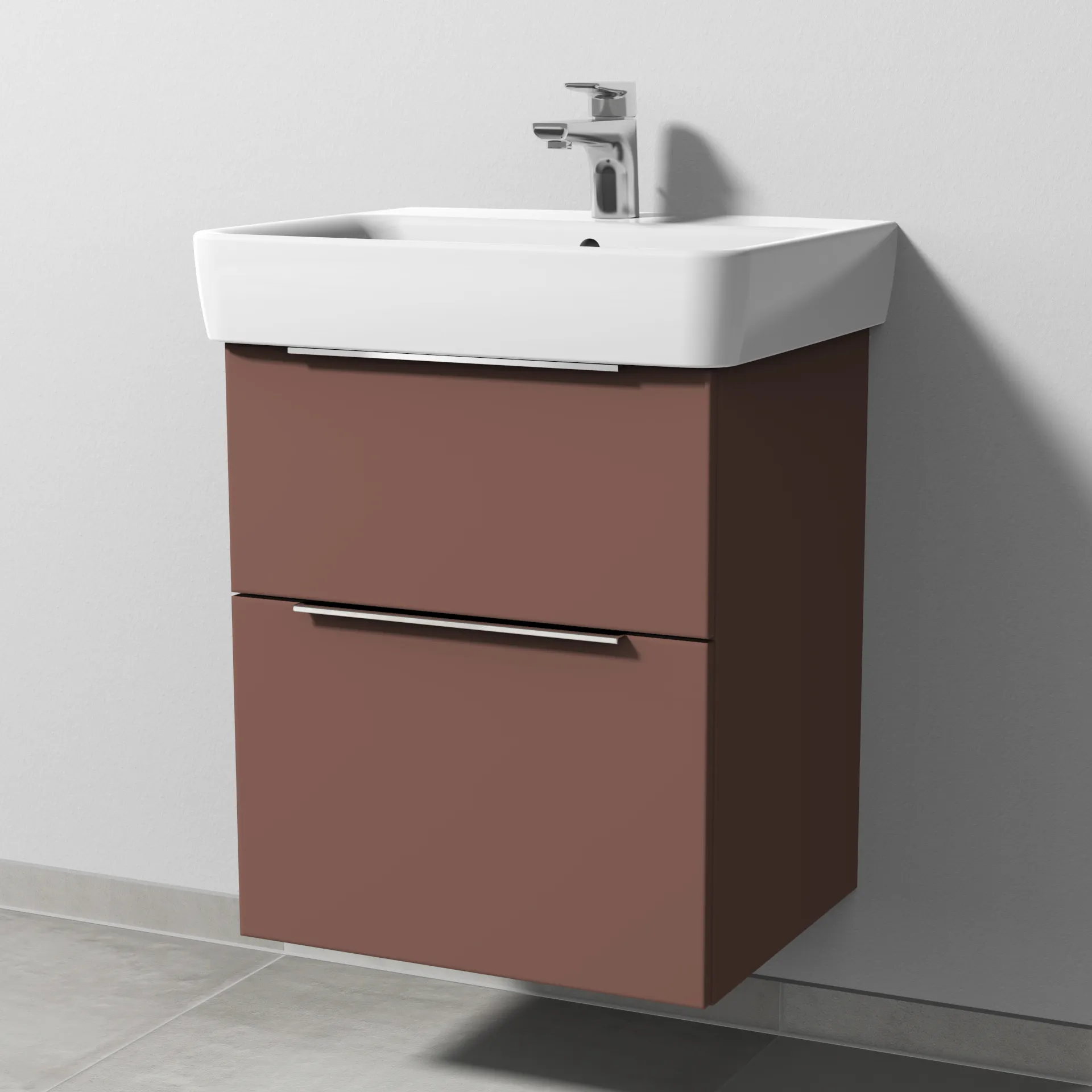 Sanipa Waschtischunterschrank „3way“ passend zu Keramik-Waschtische Renova Plan von Geberit 490 × 588 × 407 mm in Wine-Red, Becken mittig