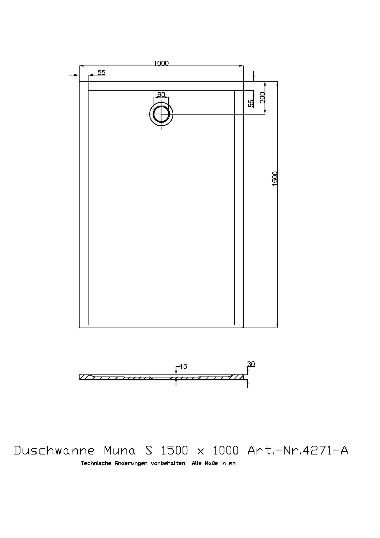 Duschwanne „Muna S“ Rechteck 150 × 100 cm in Schiefergrau