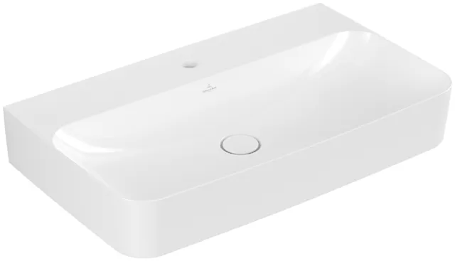 Villeroy & Boch Wandwaschtisch aus TitanCeram „Finion“ 800 × 470 × 165 mm, mit Hahnlochbohrung, Hahnlochposition mittig in Weiß Alpin, mit CeramicPlus