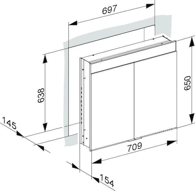 Edition 400 21501171301 Spiegelschrank Edition 400 Wandeinbau 710 × 650 × 154 mm silber-eloxiert