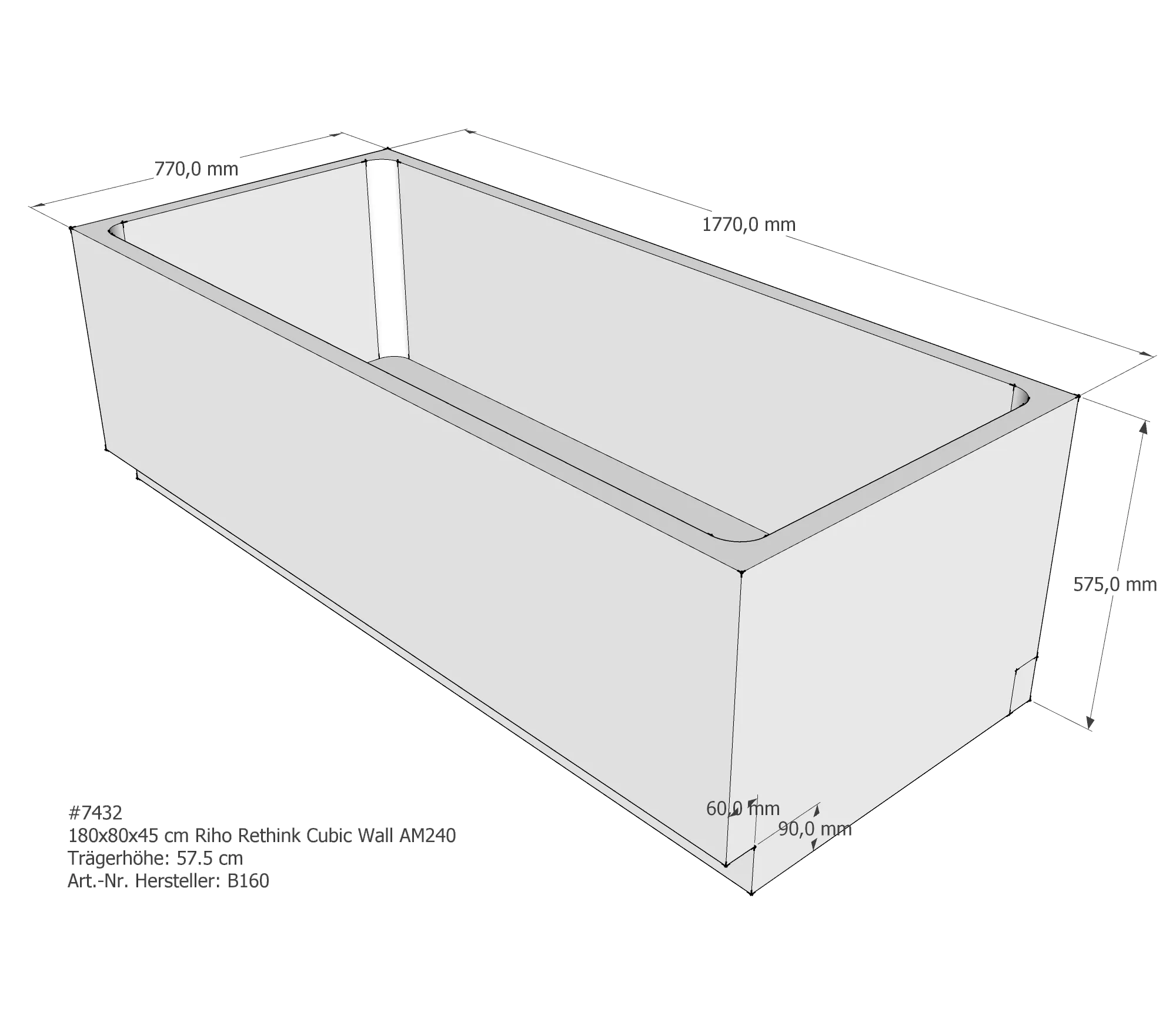 Badewannenträger passend für Riho Rethink Cubic Wall 180 × 80 × 45 cm Badewannenträger passend für Riho Rethink Cubic Wall 180 × 80 × 45 cm