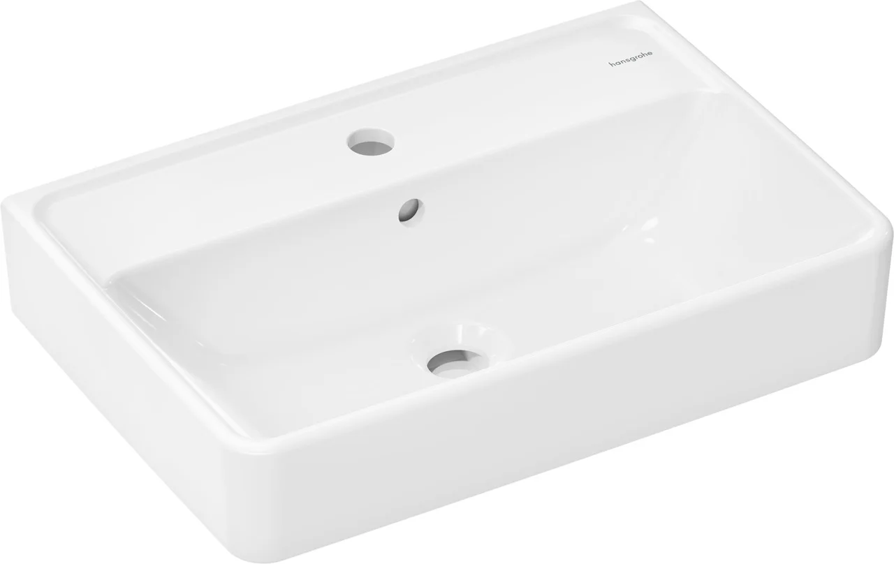 Hansgrohe Xanuia Q Waschtisch Compact, weiß, 550x370 mm, wandhängend mit Hahnloch und Überlauf, SmartClean-Glasur