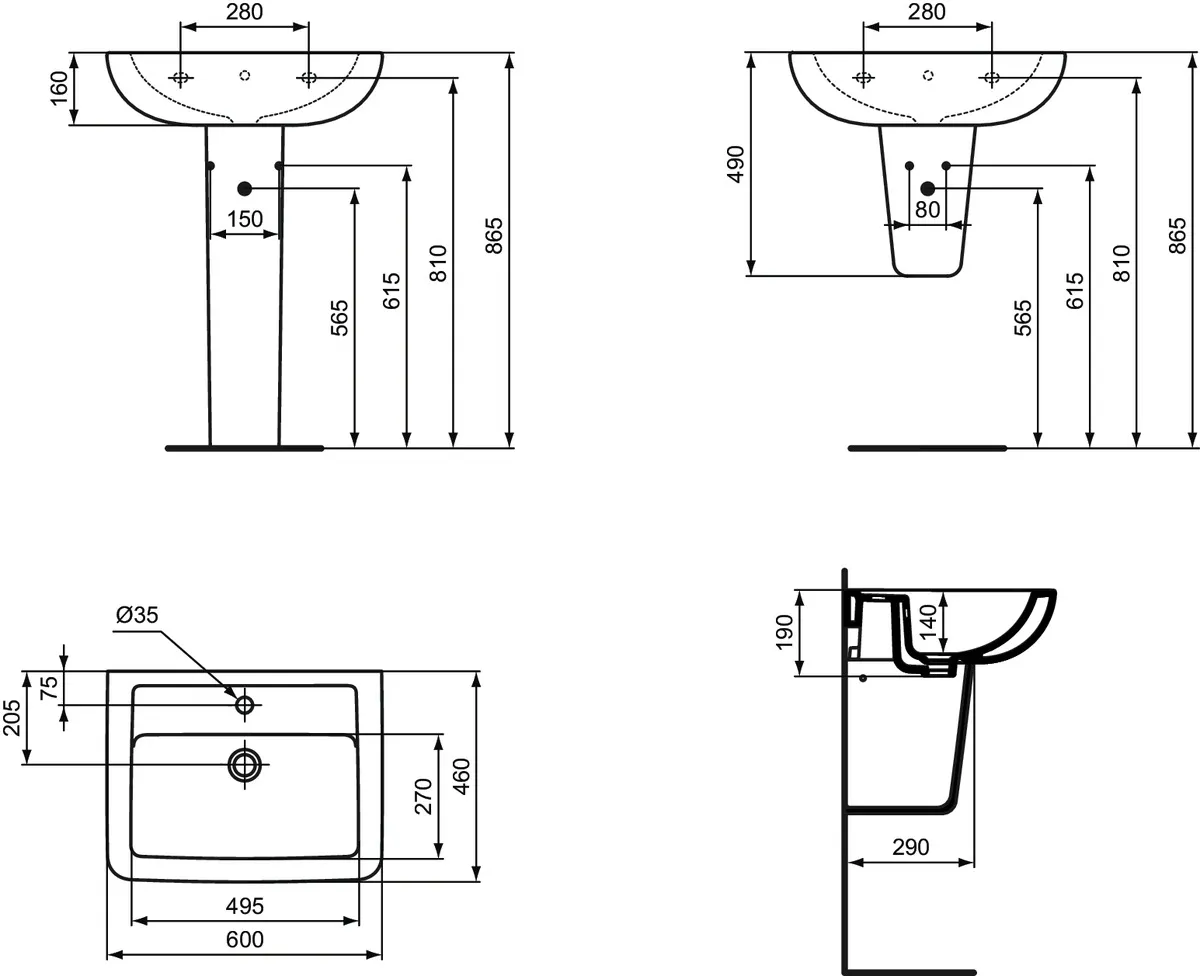 Waschbecken „EurovitPlus“ 60 × 46 × 19 cm, Hahnlochposition mittig Waschbecken „EurovitPlus“ 60 × 46 × 19 cm, Hahnlochposition mittig