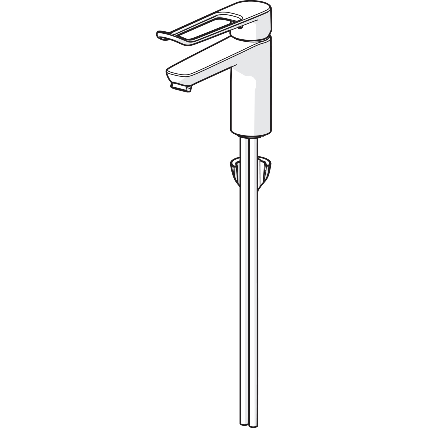 EHM Waschtischbatterie CLINICA 4523 Anschluss über Kupferrohre Bügelhebel Bedienungshebel lang Ausladung 150 mm DN15 Chrom