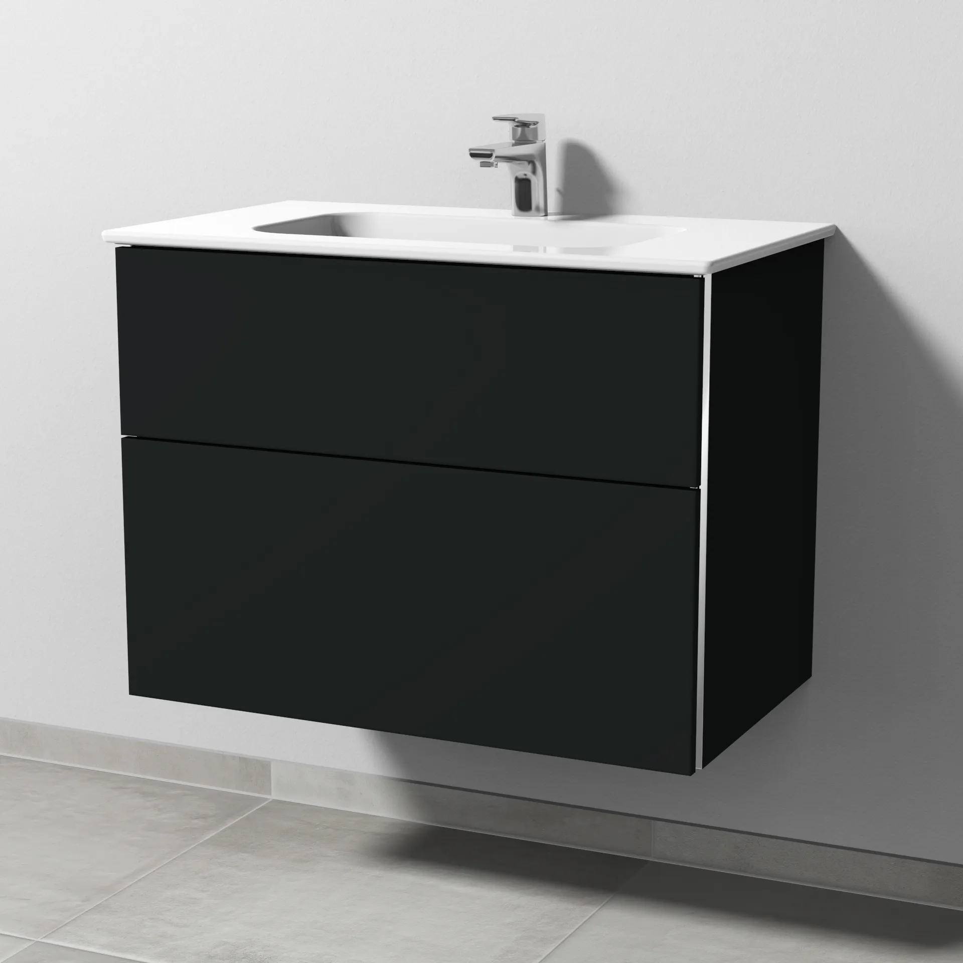 Sanipa Keramik-Waschtisch-Waschtischunterschrank mit Waschtischunterschrank „3way“ 770 × 582 × 460 mm in Vulkan (matt), mit Hahnlochbohrung, Becken