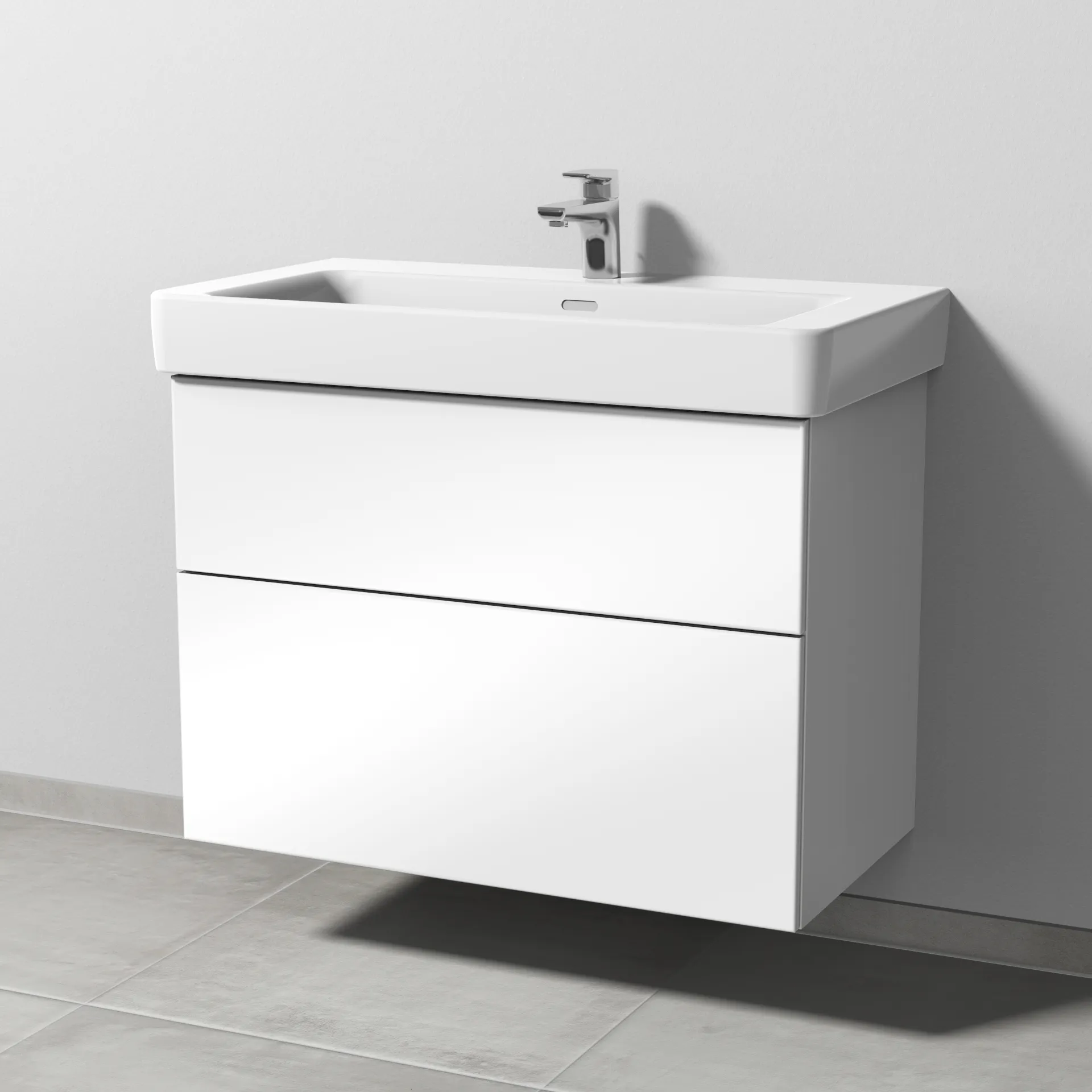 Sanipa Waschtischunterschrank „3way“ passend zu Keramik-Waschtische Pro S von Laufen 800 × 593 × 437 mm in Weiß (glanz), Becken mittig