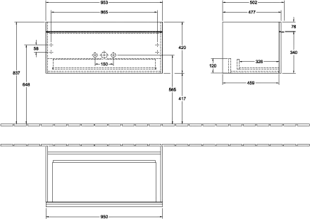 Villeroy & Boch Waschtischunterschrank „Venticello“ für Schrankwaschtisch 95,3 × 42 × 50,2 × 50,2 cm Kansas Oak, mittig