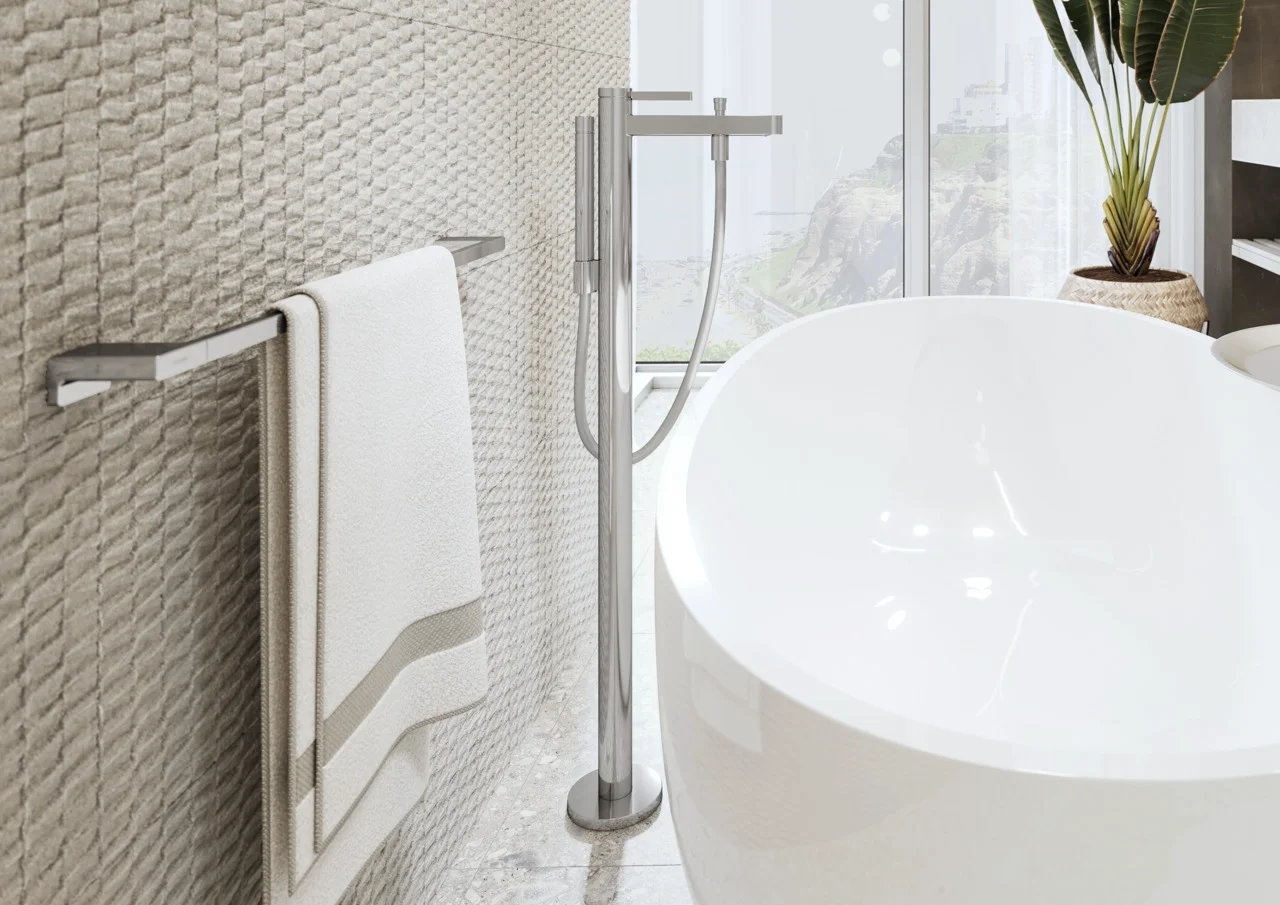 Hansgrohe Badetuchhalter AddStoris Q Chrom, 648 mm Länge, verdeckte Befestigung