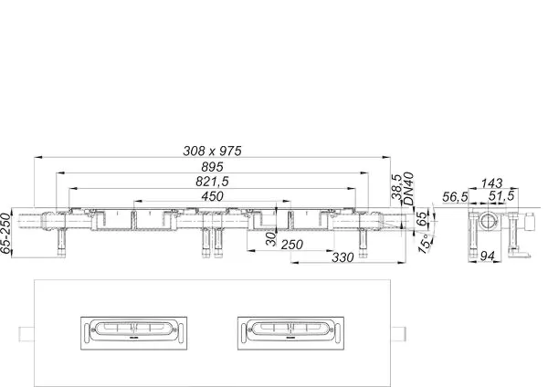 Ablaufgehäuse DallFlex Duo Plan, DN 40 Ablaufgehäuse DallFlex Duo Plan, DN 40