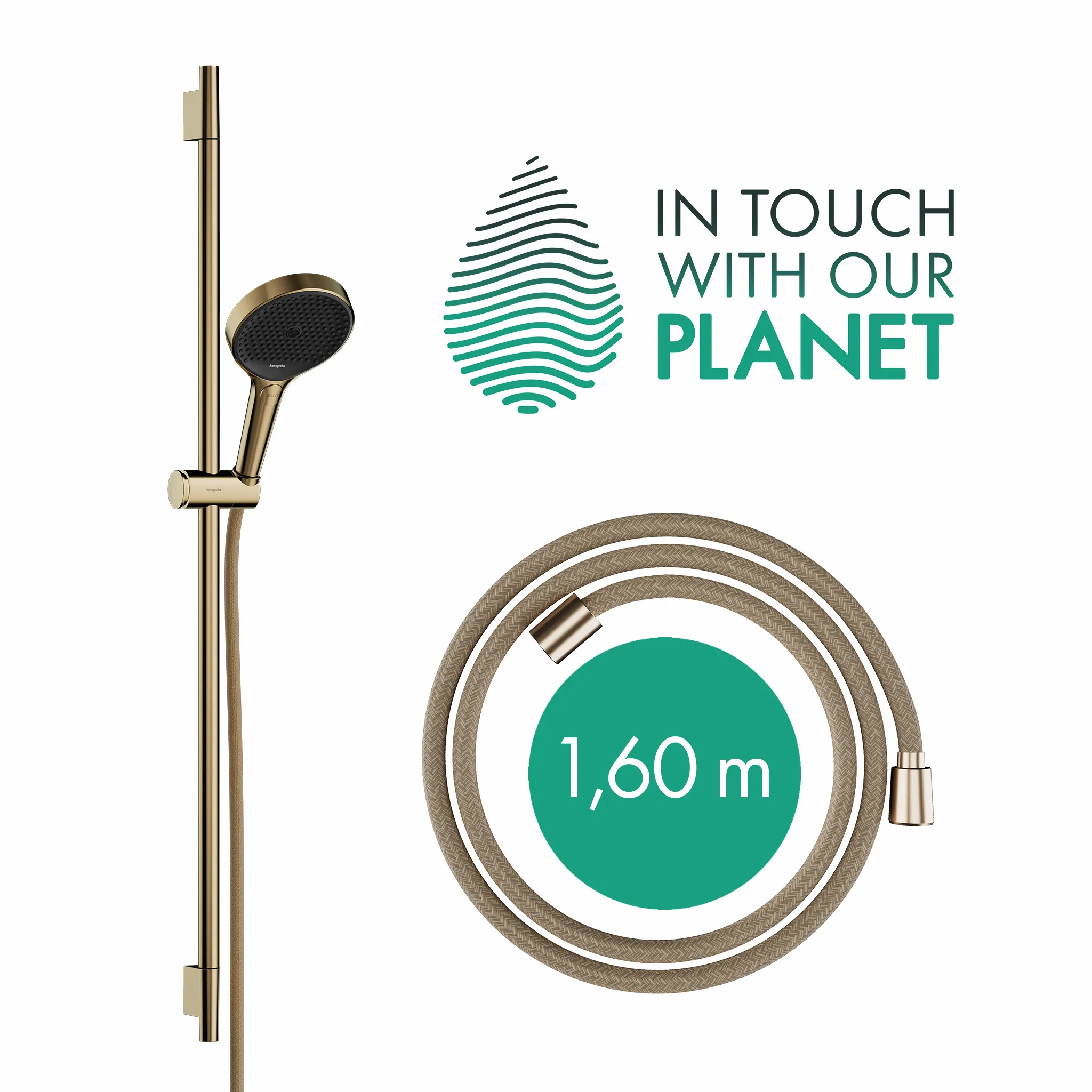 Hansgrohe Rainfinity Brauseset 130 3jet EcoSmart mit Brausestange S Puro 90 cm, Push-Handbrausehalterung und Designflex Textilbrauseschlauch 160 cm, Brushed Bronze