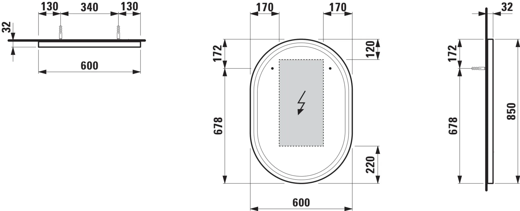 Base 2.0 Spiegel 44439.5, oval LED Bel.,1 Sensorsch., 600x850 schw.m Base 2.0 Spiegel 44439.5, oval LED Bel.,1 Sensorsch., 600x850 schw.m