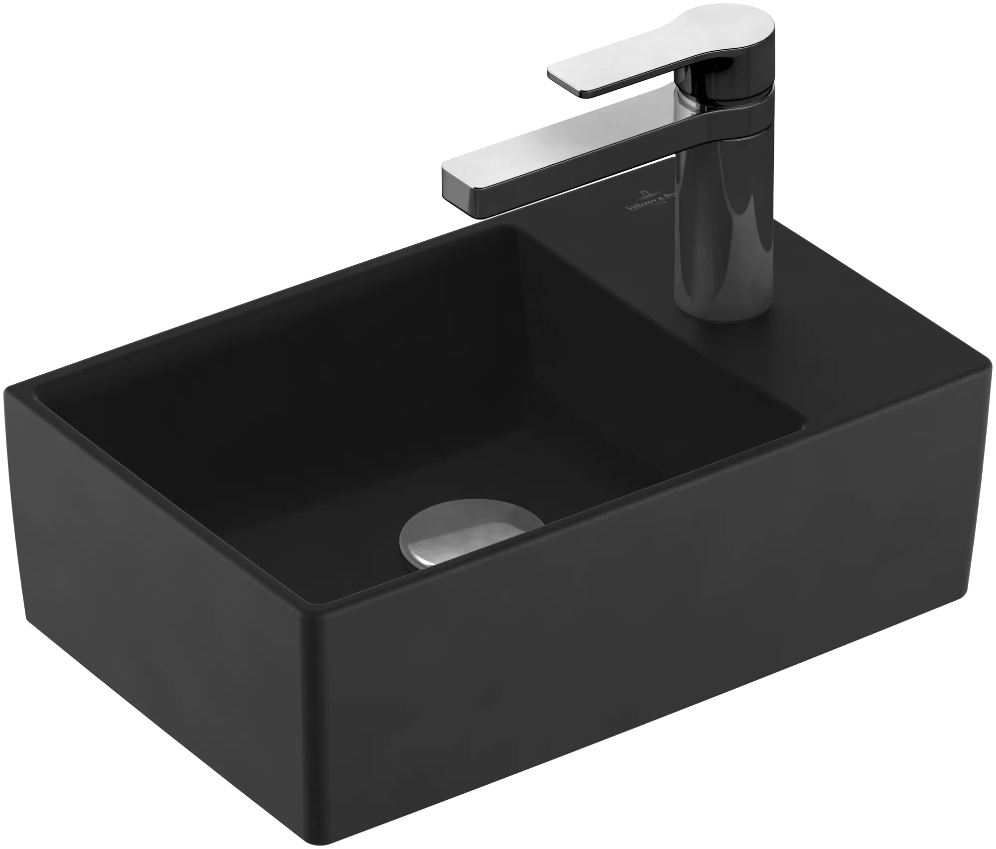 Villeroy & Boch Handwaschbecken aus TitanCeram „Memento 2.0“ 400 × 260 × 111 mm, mit Hahnlochbohrung, Hahnlochposition mittig in Pure Black Villeroy & Boch Handwaschbecken aus TitanCeram „Memento 2.0“ 400 × 260 × 111 mm, mit Hahnlochbohrung, Hahnlochposition mittig in Pure Black