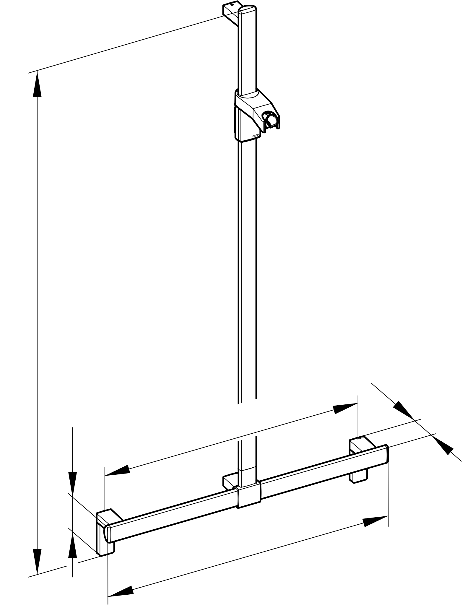 KEUCO Duschhandlauf mit Brausestange „Axess“ 632 × 700 × 1301 mm Ausführung in Silber (eloxiert)
