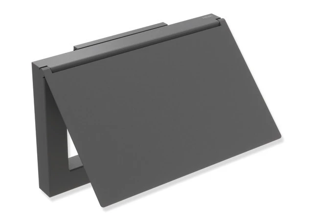 WC-Papierhalter mit Deckel, Edelstahl, pulverbeschichtet, Breite 140 mm, Höhe 90 mm, Tiefe 23 mm, in Farbe DC (Schwarz tiefmatt)