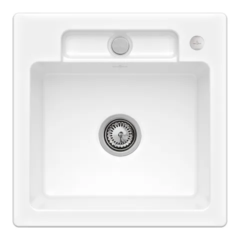Villeroy & Boch flächenbündiges Küchenspülbecken „Siluet“ 50 S flat 470 × 470 × 220 mm in Snow White