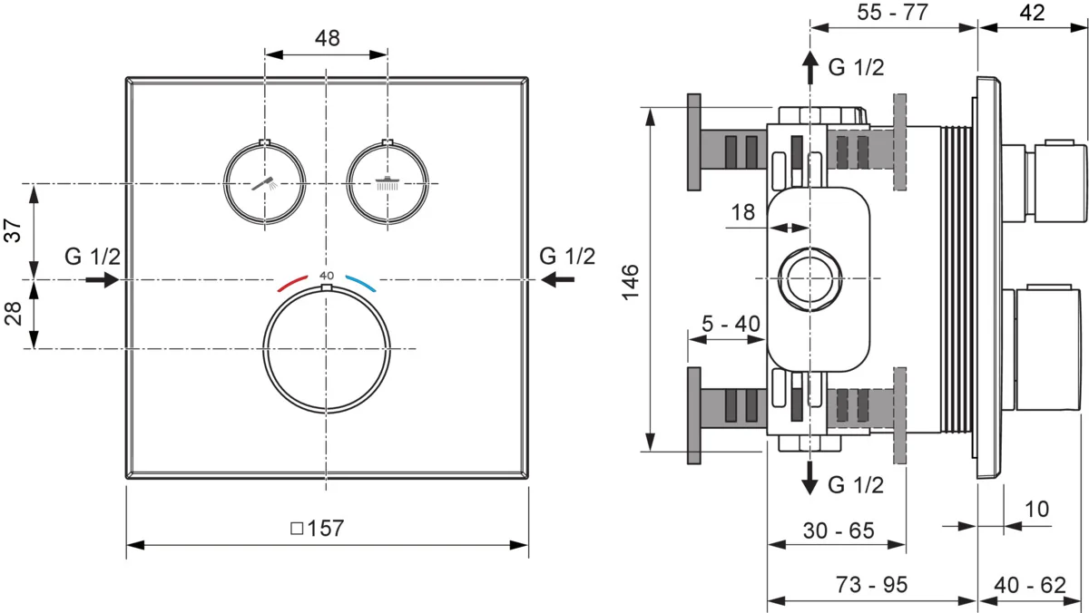 Ideal Standard Ceratherm Navigo Unterputz-Thermostat für Wanne & Dusche, 2 Verbraucher, Chrom
