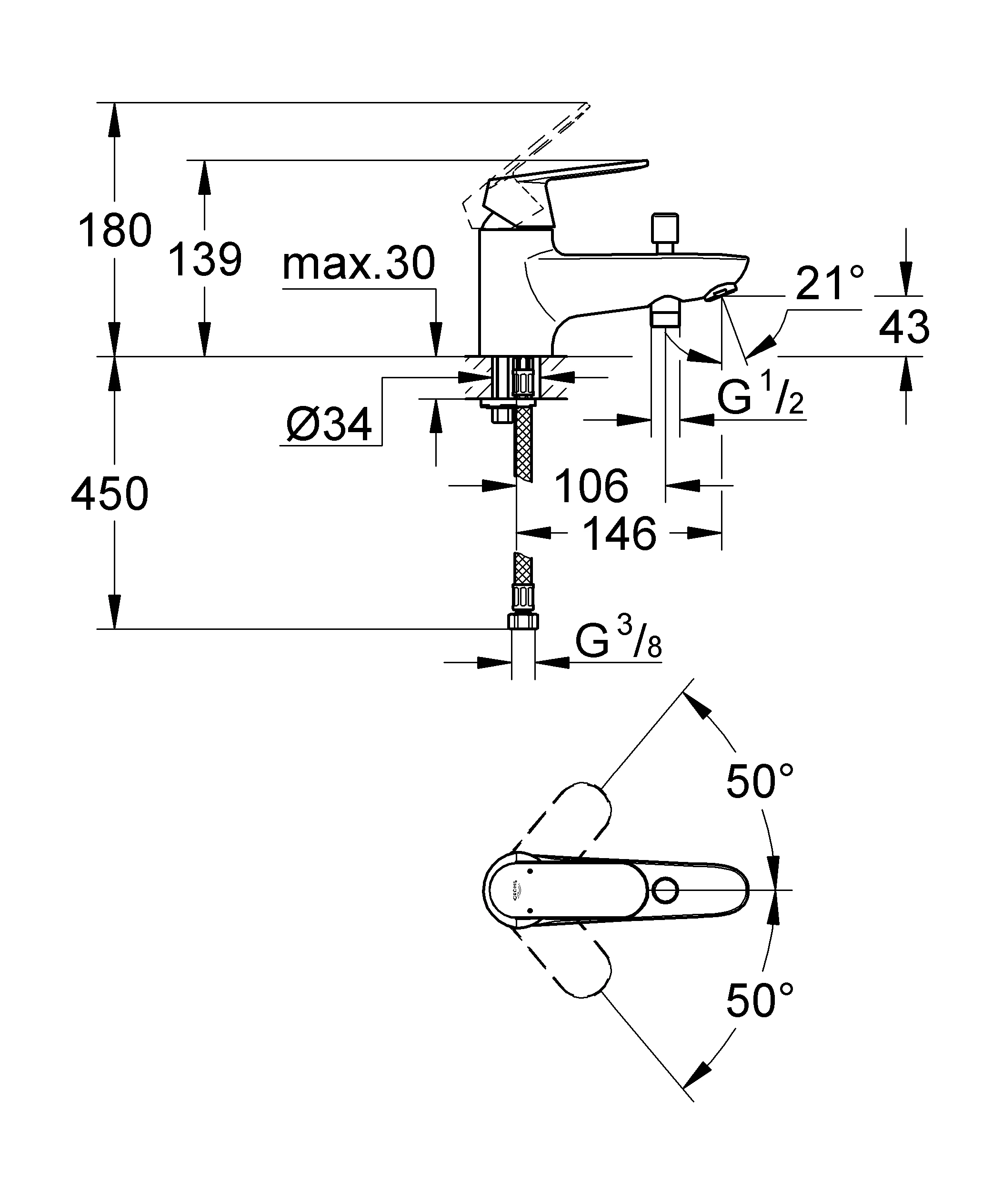 Wannenarmatur „Eurosmart Cosmopolitan“ Ausladung 146 mm