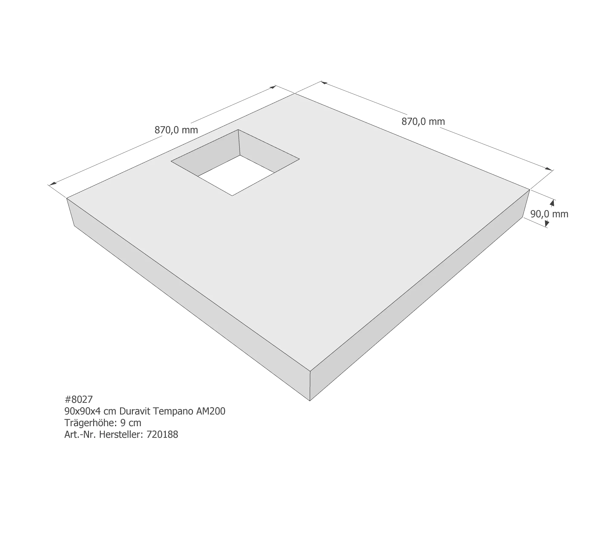 Duschwannenträger für Duravit Tempano 90 × 90 × 4 cm Breite: 90 cm / Länge: 90 cm