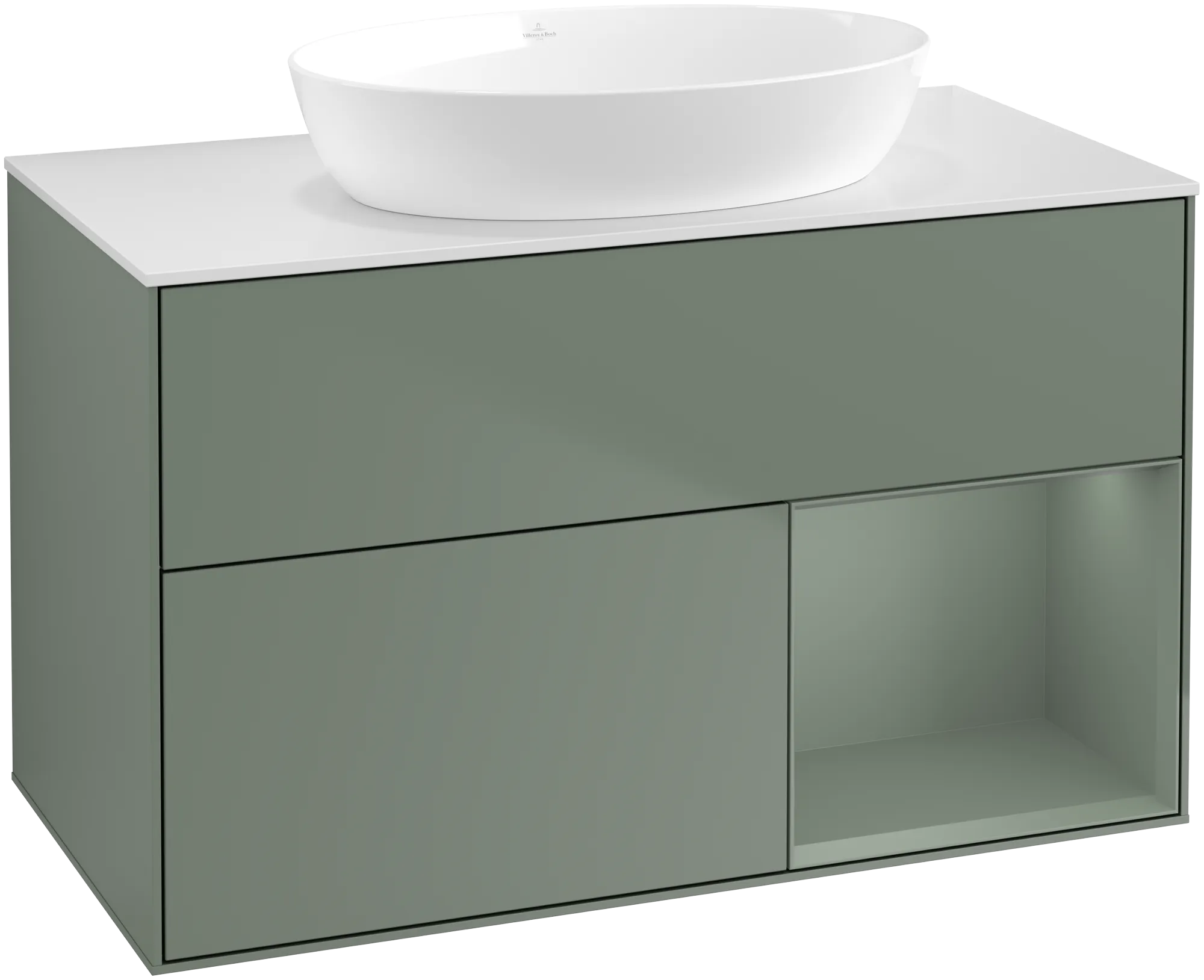 Villeroy & Boch Waschbeckenunterschrank Finion FA2, Olive Matt Lacquer / Glass White Matt