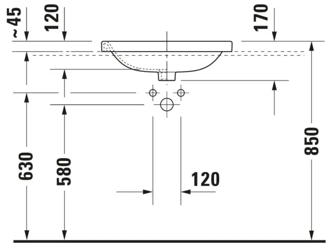 Einbauwaschtisch „DuraStyle“, mit Überlauf, Hahnlochposition mittig Einbauwaschtisch „DuraStyle“, mit Überlauf, Hahnlochposition mittig