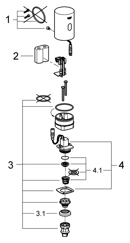 Umrüsteinheit Tectron 37427, DN15, für Urinal-Spüler 37 021 und Varianten, 6 V Lithium-Batterie, Typ CR-P2, chrom