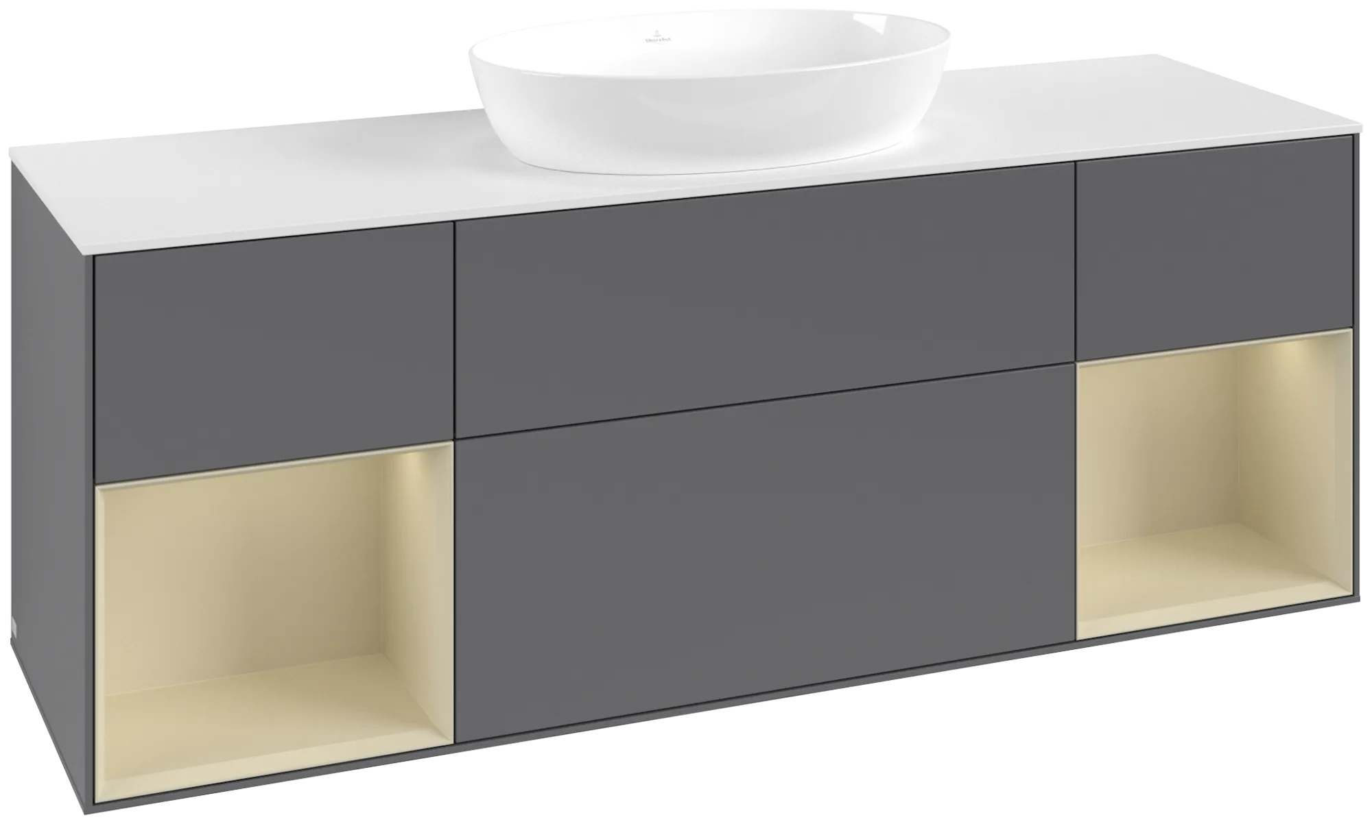 Villeroy & Boch Finion Waschbeckenunterschrank FD0 1600x603x501mm Anthracite/Silk Grey/Glass White