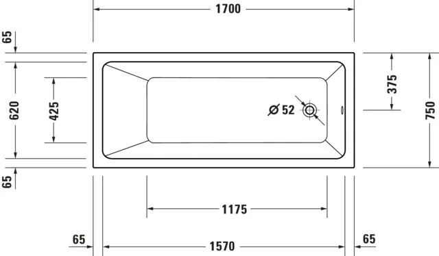 Duravit Badewanne „No.1“ rechteck 170 × 75 cm, Fußablauf