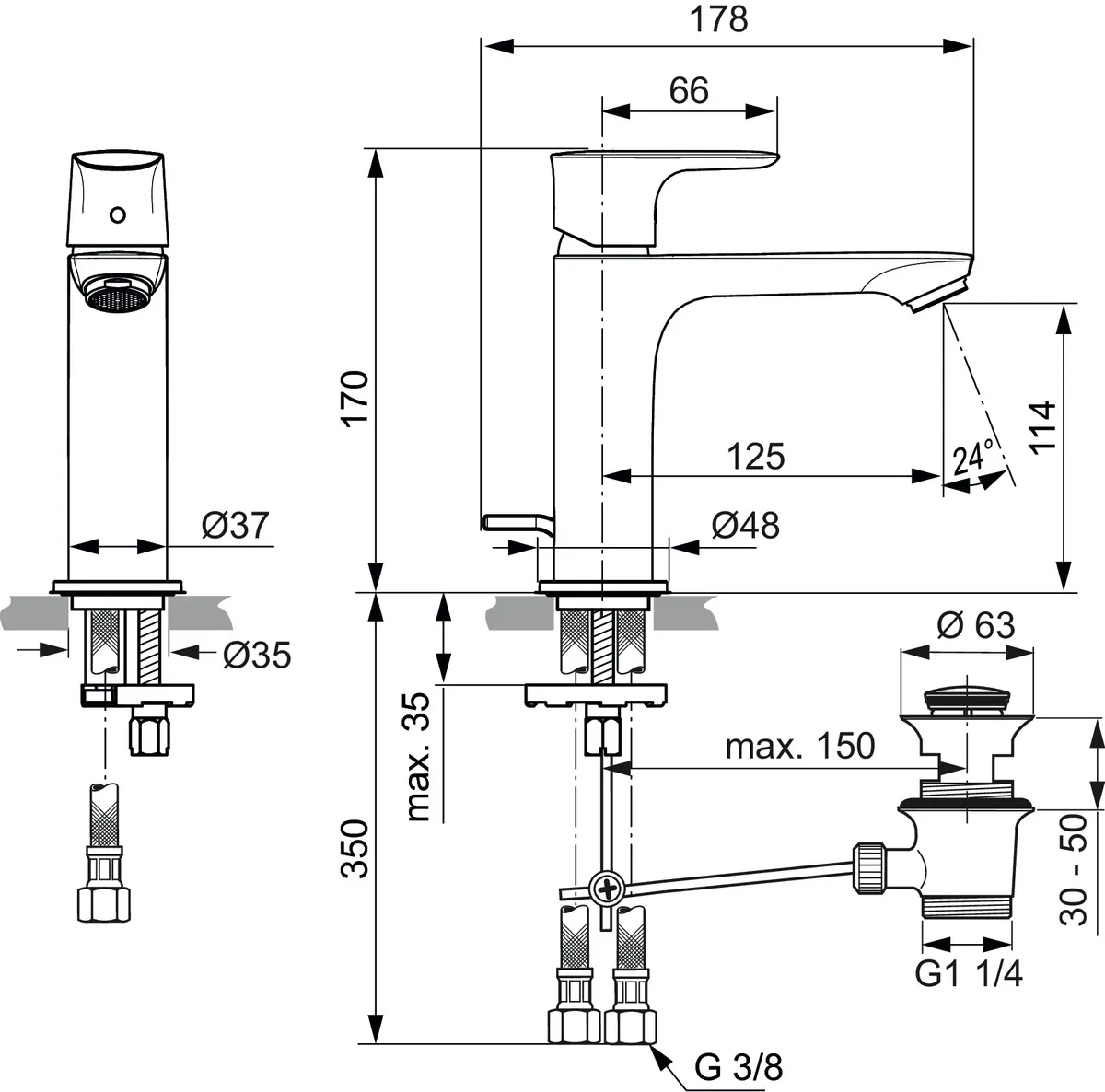 Einhand-Waschtischarmatur „ConnectAir“ Ausladung 125 mm in Chrom