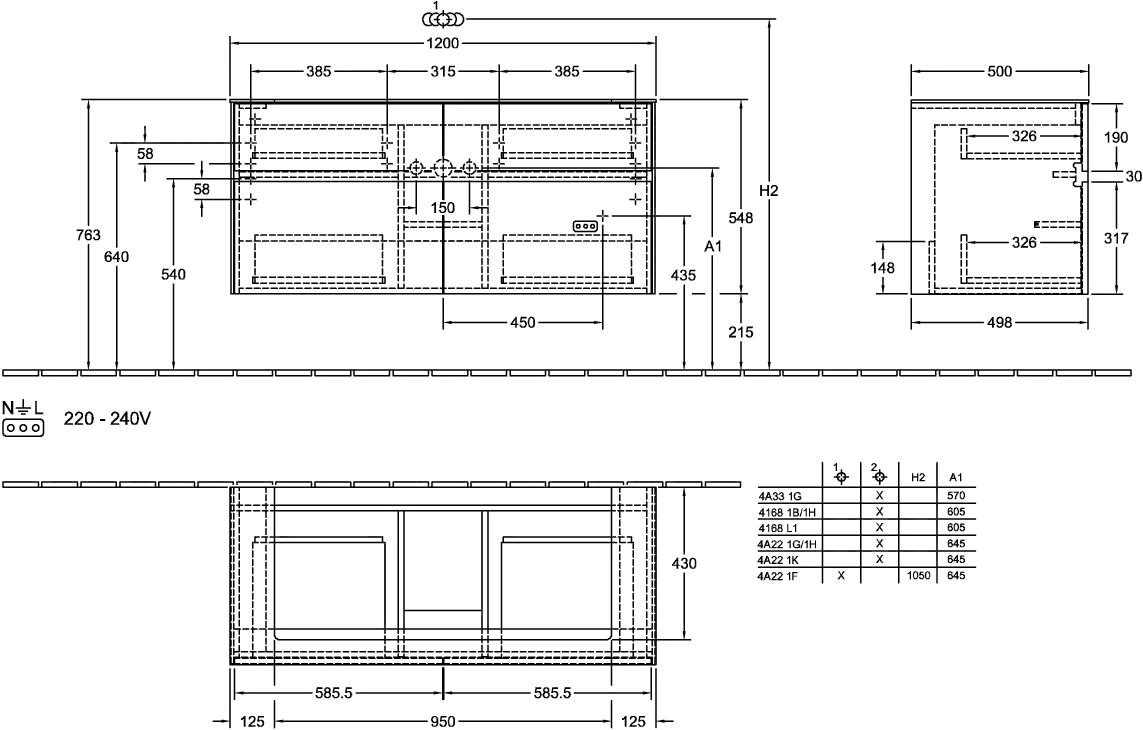 Villeroy & Boch Waschtischunterschrank „Collaro“ 1200 × 548 × 500 mm Glossy Grey, ohne Beleuchtung, für Becken mittig Villeroy & Boch Waschtischunterschrank „Collaro“ 1200 × 548 × 500 mm Glossy Grey, ohne Beleuchtung, für Becken mittig