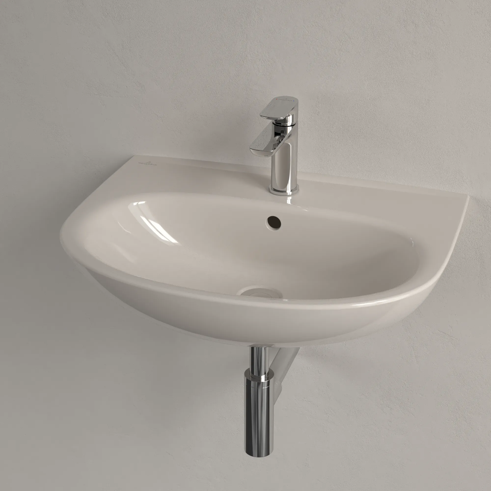 Waschbecken O.novo 4A4060, 600 x 460 mm, Oval, Becken mittig, 1HL. mittleres Hahnloch durchgestochen, mit Überlauf, Weiß Alpin