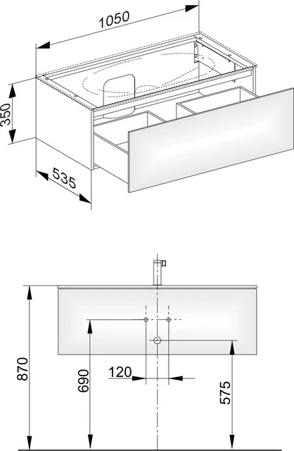 Edition 11 Waschtischunterbau mit Auszug u. Beleuchtung 1050 x 350 x 535 mm weiß/weiß WTU Edition 11 31351, 1 Auszug, Bel., weiß/weiß