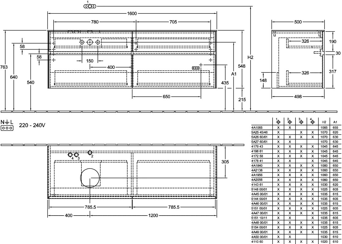 Villeroy & Boch Waschtischunterschrank „Collaro“ 1600 × 548 × 500 mm Graphite, mit Beleuchtung, für Becken links