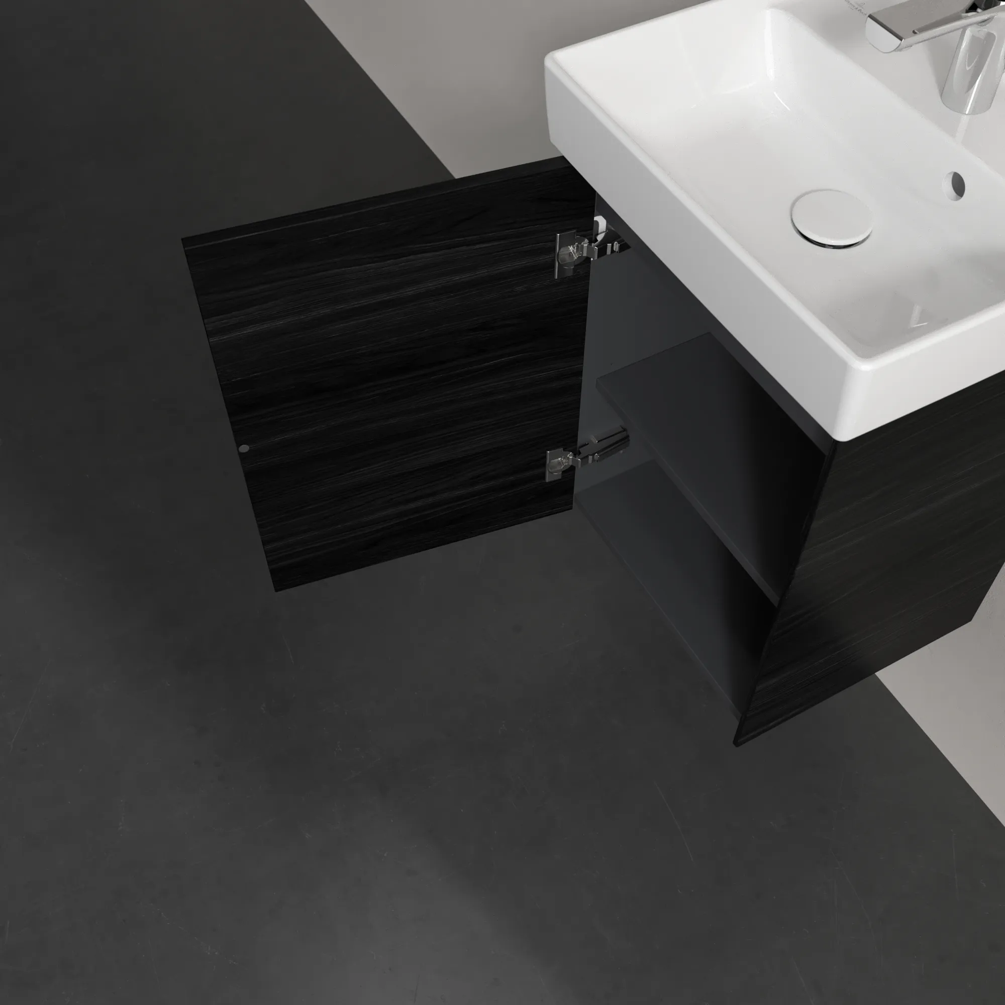 Villeroy & Boch Waschbeckenunterschrank Collaro C00500, Eckig Black Oak, 410x344 mm, Höhe 546 mm, mit SoftClosing und Fachboden
