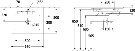 Villeroy & Boch Wandwaschtisch „Venticello“ 655 × 500 × 170 mm, für Becken mittig, ohne Hahnlochbohrung in Weiß Alpin Villeroy & Boch Wandwaschtisch „Venticello“ 655 × 500 × 170 mm, für Becken mittig, ohne Hahnlochbohrung in Weiß Alpin
